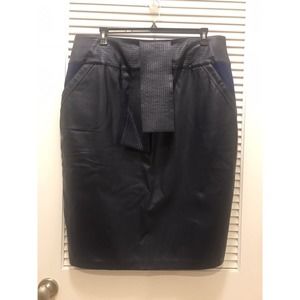 Melissa McCarthy Navy Blue Pencil Skirt 2X, Gold Zipper, Stretch & Faux Leather
